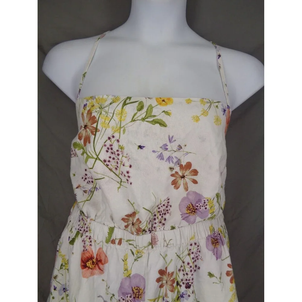 H&M Floral Linen Blend Romper Strappy Size XL Wildflower Meadow Collection New